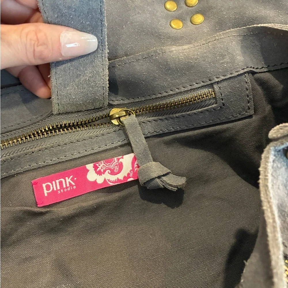 Pink Studio gray suede satchel bag